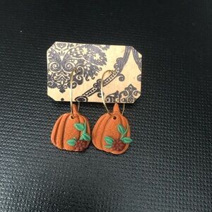Pumpkin Shaped Earrings with Leaf Accents